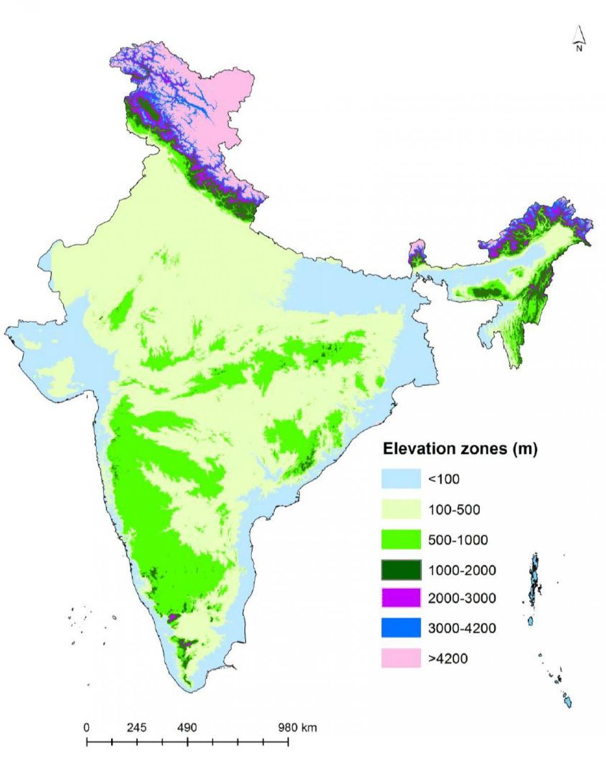 карта высот Индии