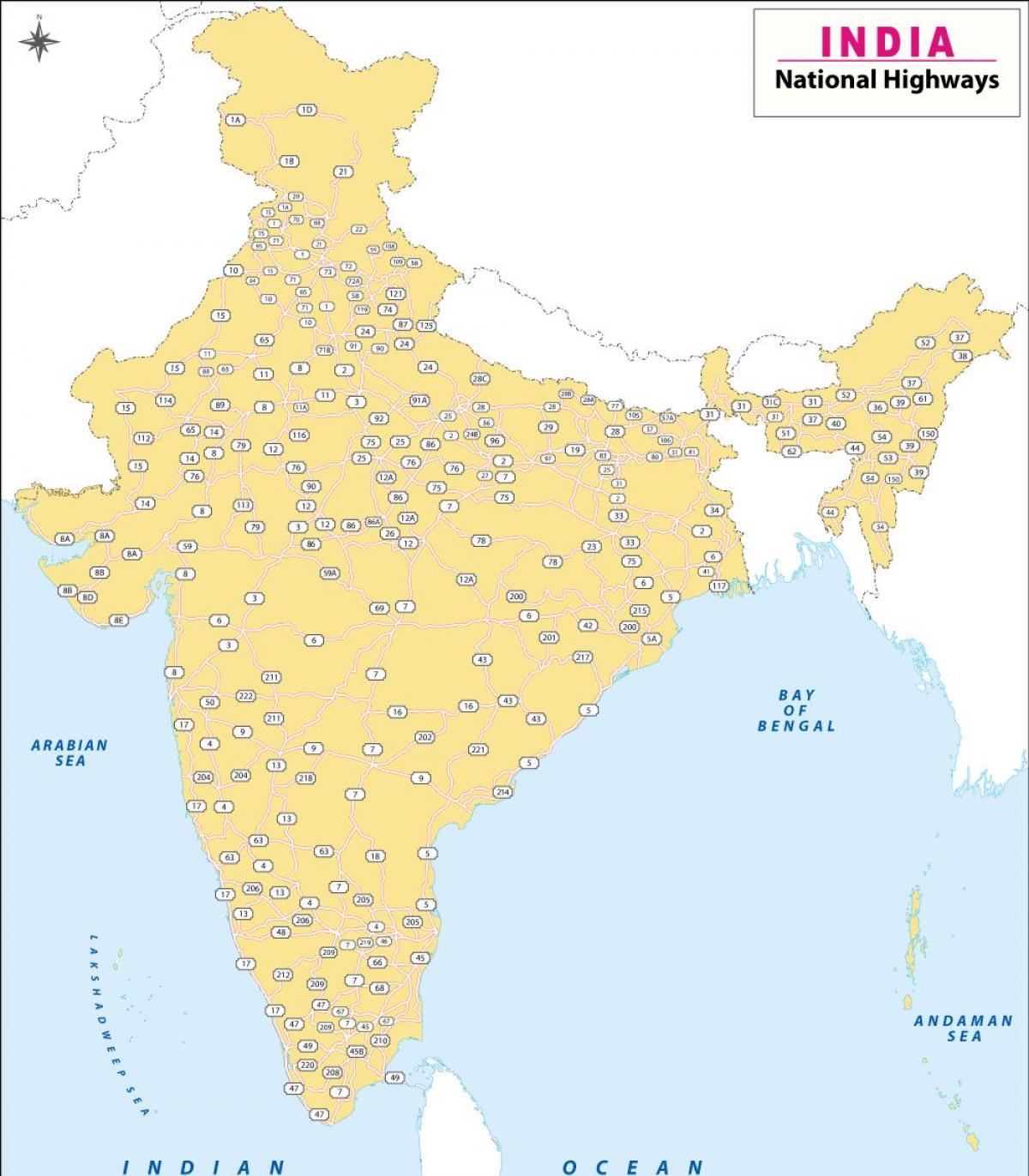 карта автомагистралей Индии