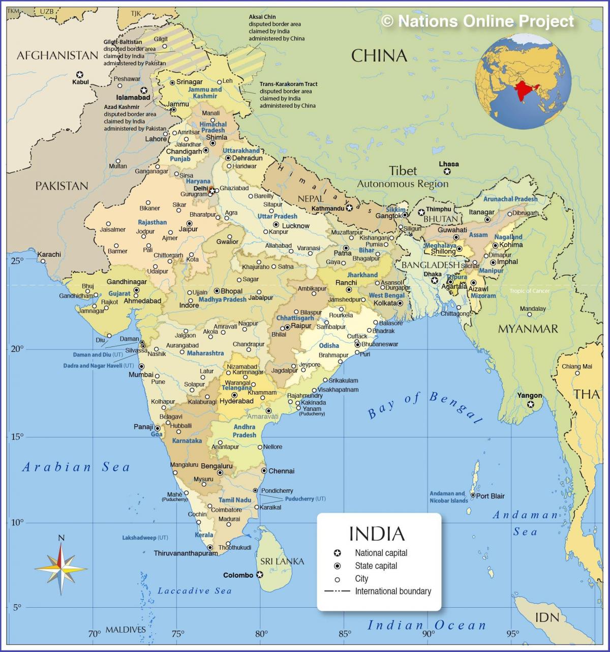 Карта страны Индия