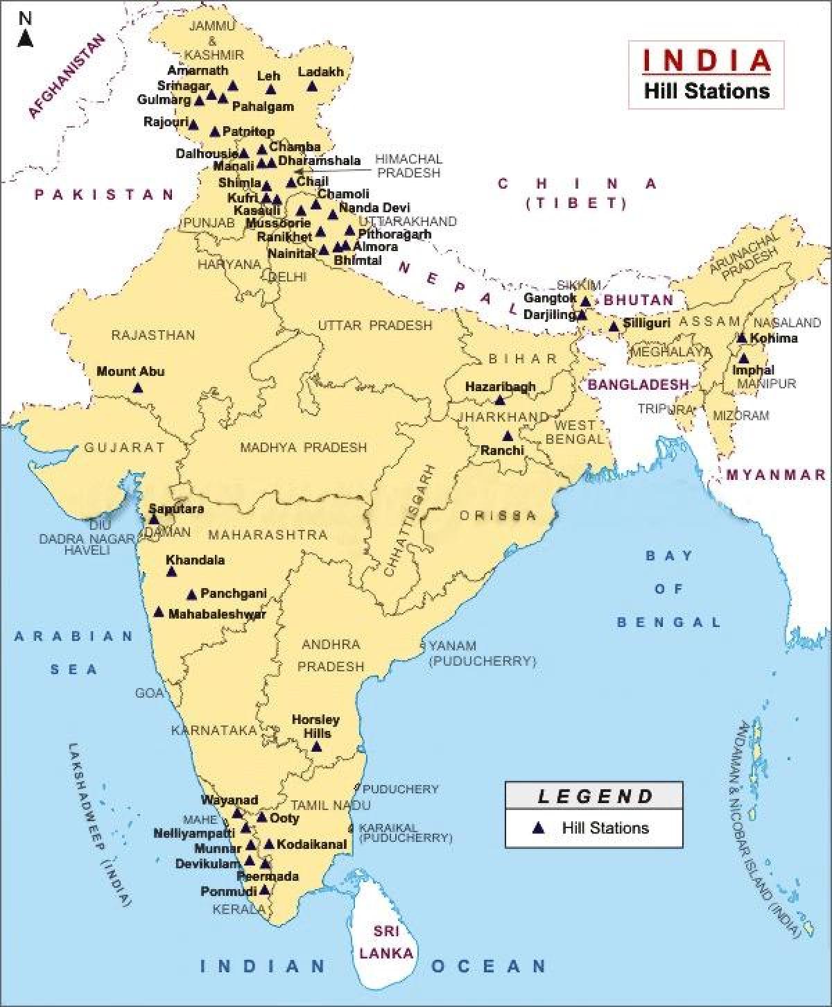Карта гор Индии