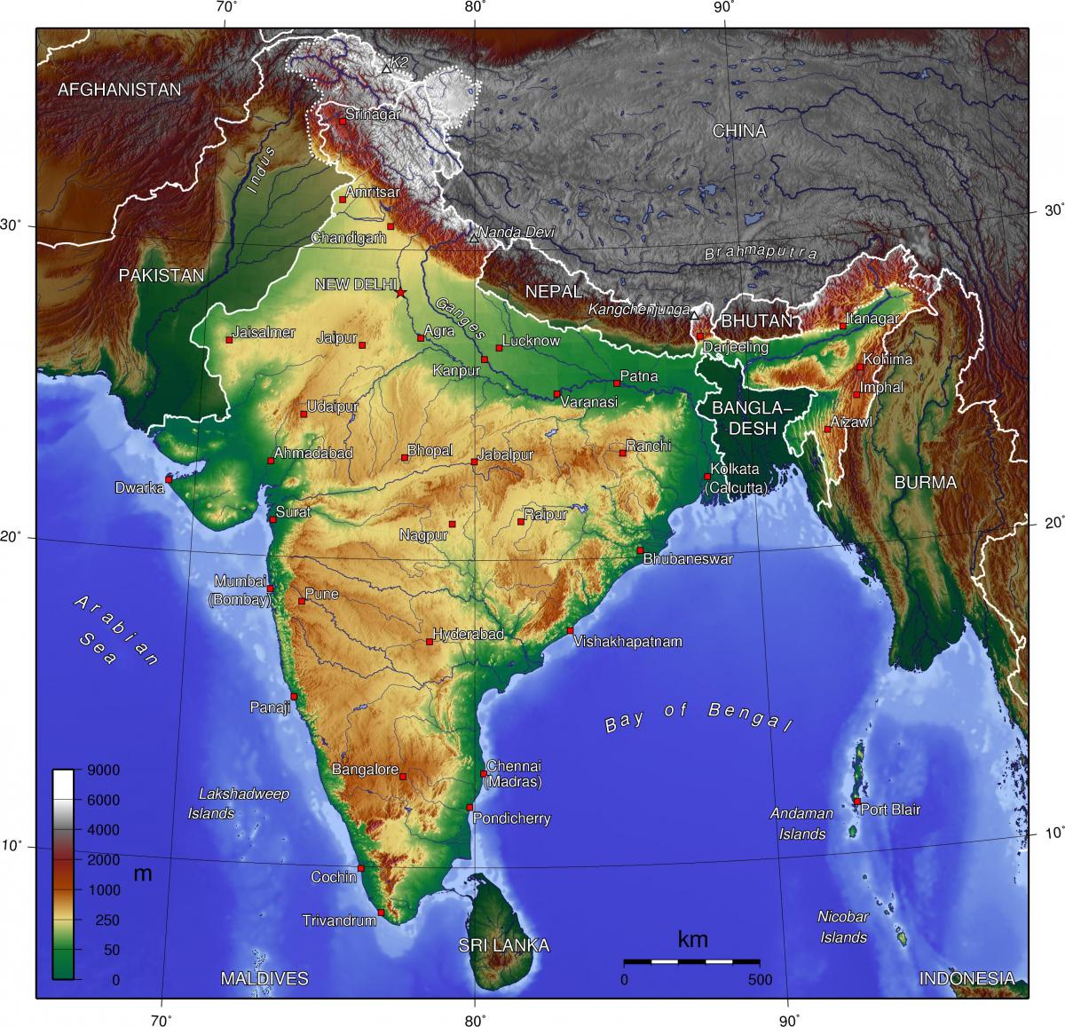 Топографическая карта Индии