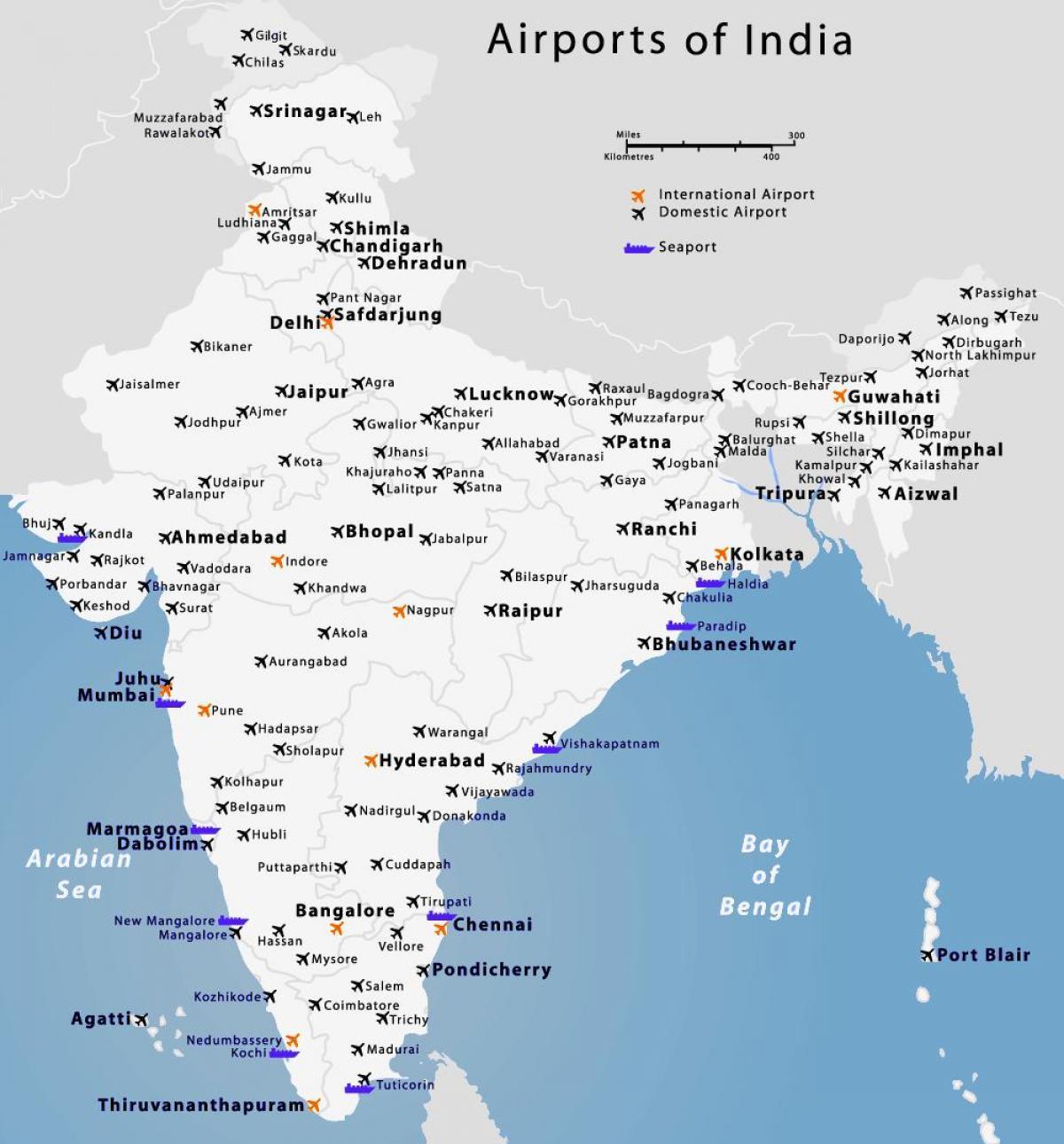 Карта аэропортов Индии
