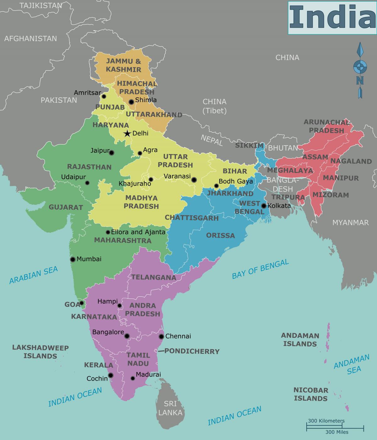 карта районов Индии