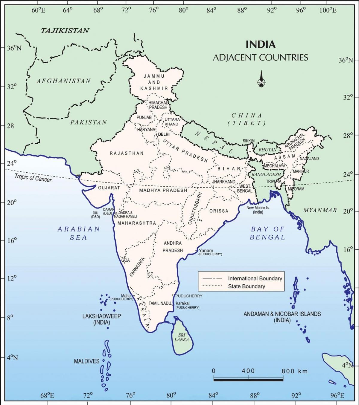 Карта Индии и соседних стран