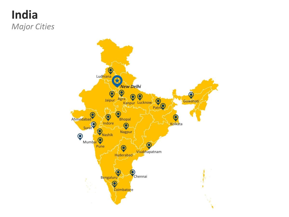 Карта Индии с основными городами